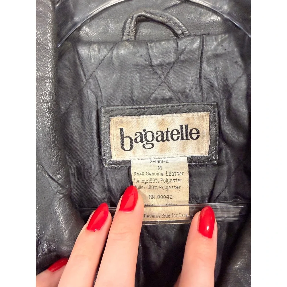 Bagatelle Womens Black Genuine Leather Button Front Jacket Size Medium Vintage